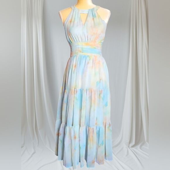 Halter Neck Ruffle Maxi Dress With Adjustable Neck Tie Size Small - Picture 1 of 16